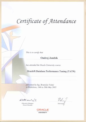 Oracle 9i: Database Performance Tuning - certificate
